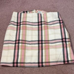 Blue Rain Plaid Pencil Skirt - Pink, Cream, and Black